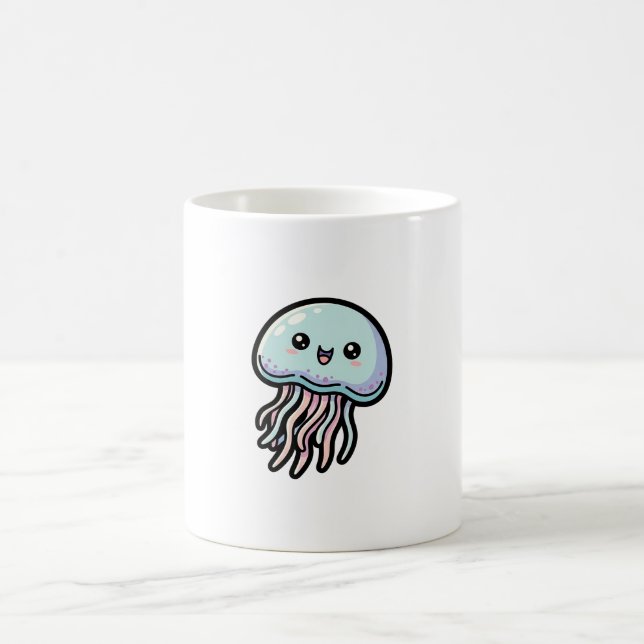 Joyful Jellyfish – Cute Kawaii Illustration Kaffemugg (Center)
