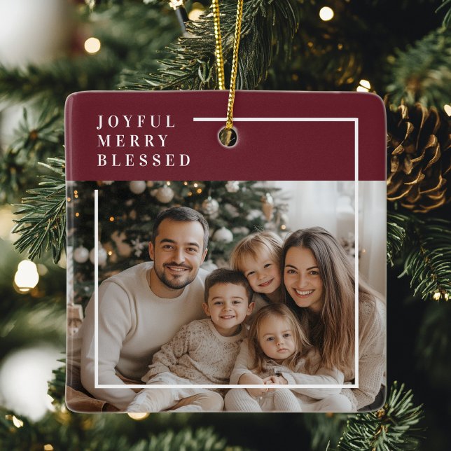 Joyful Merry Blessed Personalized Christmas Photo  Julgransprydnad Keramik (Skapare uppladdad)