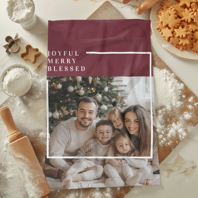 Joyful Merry Blessed Personalized Christmas Photo  Kökshandduk (Skapare uppladdad)