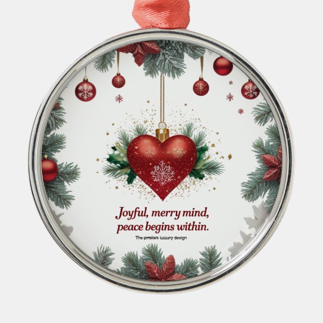 Joyful Merry Mind — Premium Round Christmas Orname Julgransprydnad Metall (Framsidan)