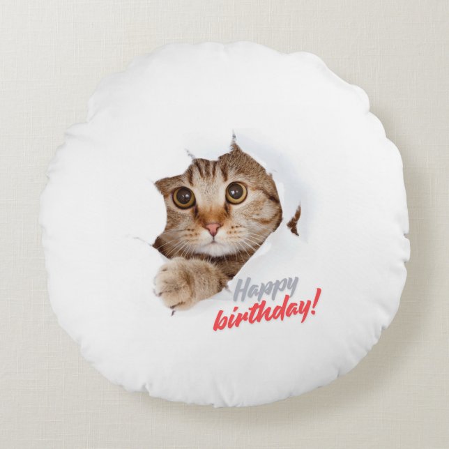 "Joyful Moments! Happy Birthday Throw Pillow" Rund Kudde (Framsidan)