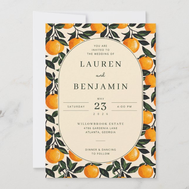 Joyful Orange Floral Wedding Invitation Inbjudningar (Framsida)