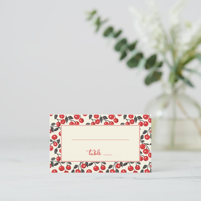 Joyful Red Cherry Border Placeringskort (Stående Fram)