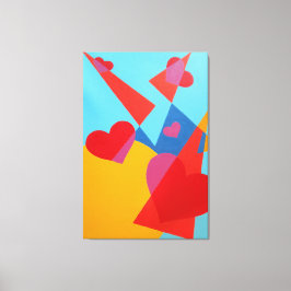 Joyful Red Hearts Abstract Print Canvastryck