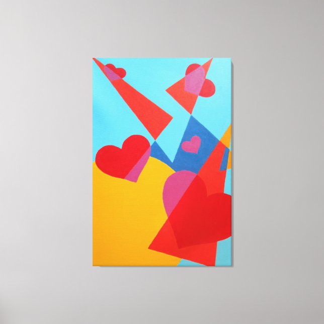Joyful Red Hearts Abstract Print Canvastryck (Framsida)