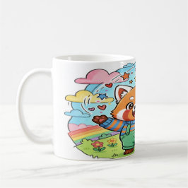 Joyful Red Panda Music & Rainbow Mug - Cute Animal Kaffemugg