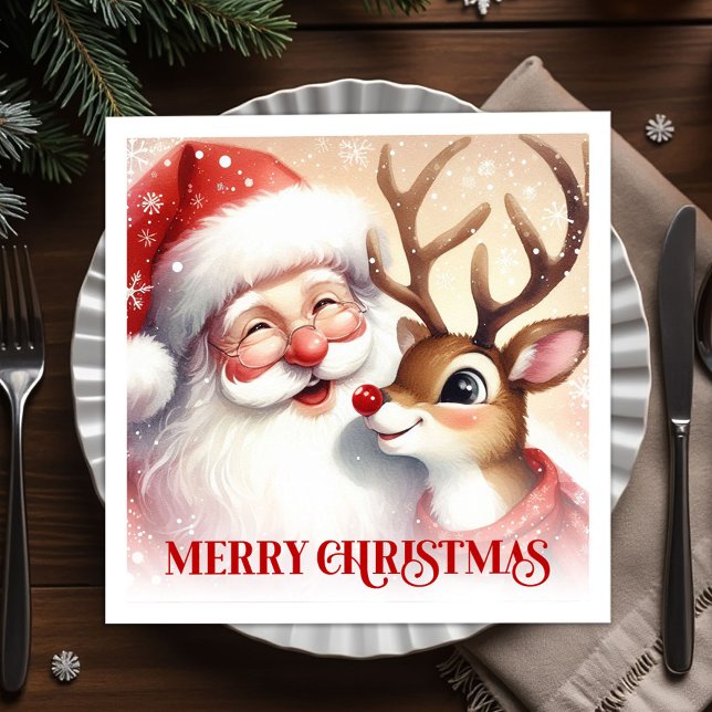 Joyful Santa and Rudolph Christmas Napkins Dinner  Pappersservett (Joyful Santa and Rudolph Christmas Napkins Dinner Tableware

)