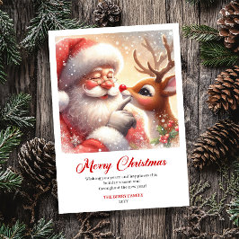 Joyful Santa And Rudolph Merry Christmas Greeting  Julkort