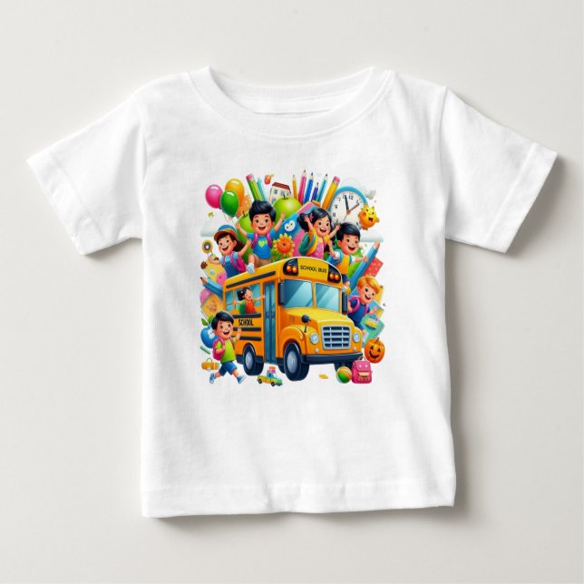Joyful School Ride: School Bus Adventure T Shirt (Framsida)