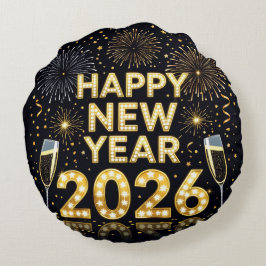 Joyful Snowflake New Year Round Pillow Rund Kudde