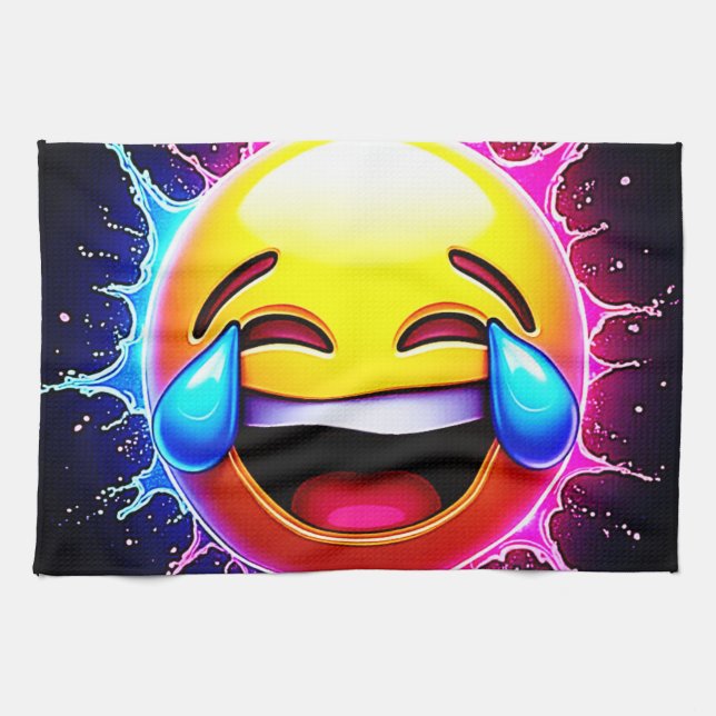 Joyful Splash: Laughing Emoji Art Kökshandduk (Horisontell)