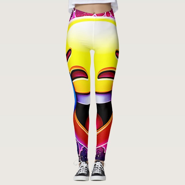 Joyful Splash: Laughing Emoji Art Leggings (Framsida)
