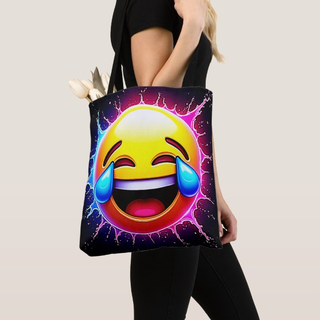 Joyful Splash: Laughing Emoji Art Tygkasse (Närbild)