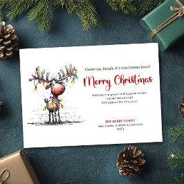 Joyful Whimsical Reindeer Christmas Greeting Julkort