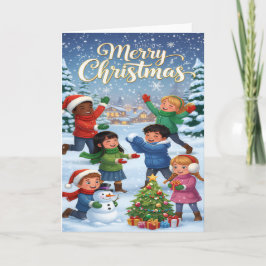 Joyful Winter Fun – Kids’ Merry Christmas Card Kort