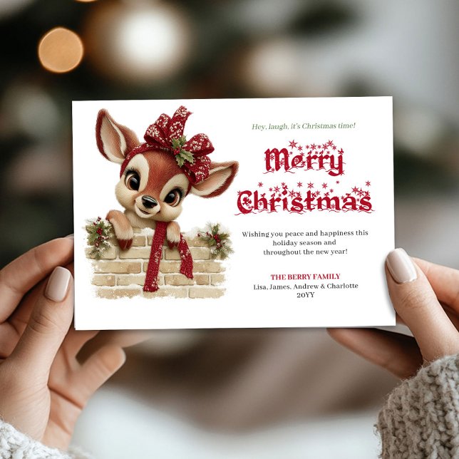 Joyful Xmas peeking baby reindeer winter card Julkort (Joyful Xmas peeking baby reindeer winter card)