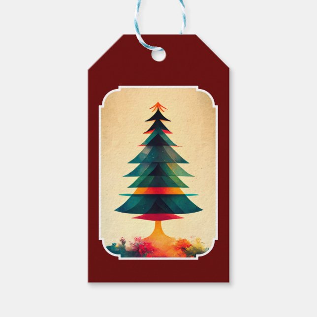 Joyfull Julgran Geometric Artsy Design Presentetikett (Framsidan)