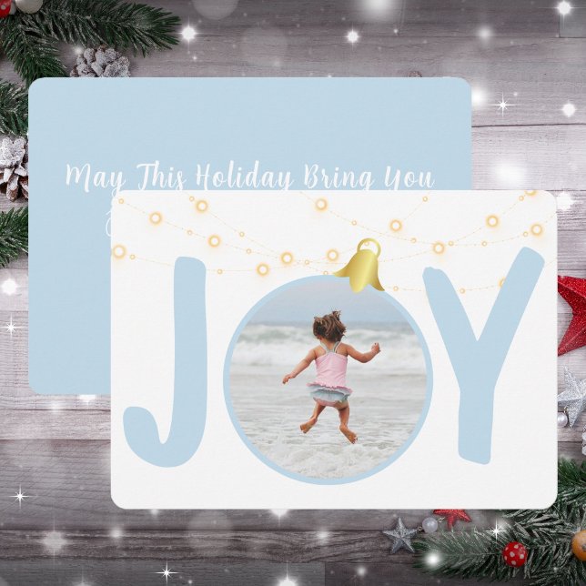 Joyl Baby blue julkort med ett foto (Joy In Baby Blue Single Photo Christmas Holiday Card)