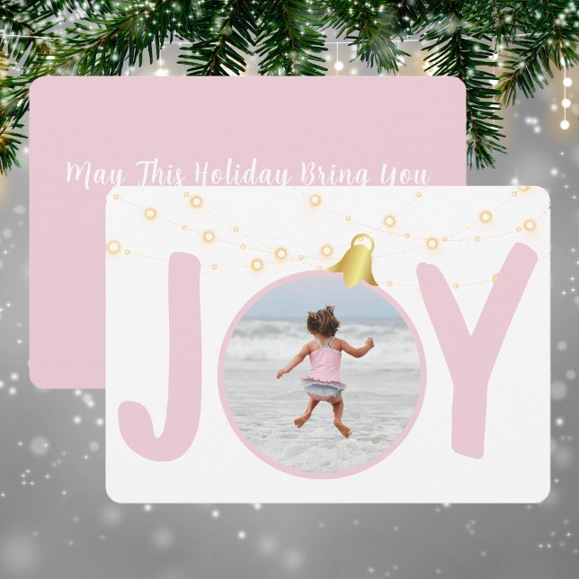 Joyl Baby Rosa-julkort med ett foto Julkort (Joy In Baby Pink Single Photo Christmas Holiday Card)