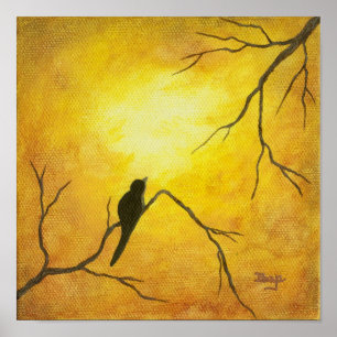 Joyous Bird Art på Gren Golden Sunshine Brown Poster