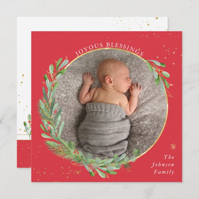 Joyous Blessings Watercolor Helgdag Wandeans Julkort (Fram/baksida)