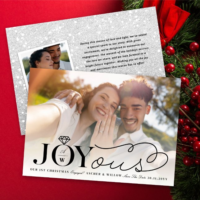 Joyous Diamond Ring Monogram Photo Save Date Julkort (Skapare uppladdad)