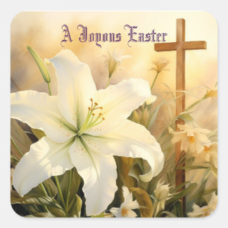 Joyous Easter Cross Sticker Fyrkantigt Klistermärke