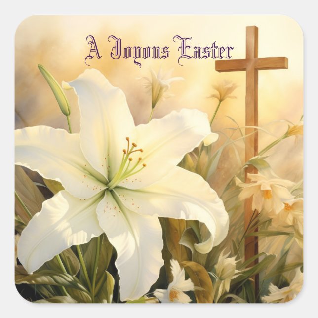 Joyous Easter Cross Sticker Fyrkantigt Klistermärke (Framsida)