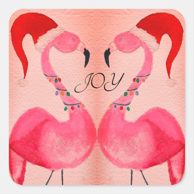 Joyous Flamingo jul Stickers Fyrkantigt Klistermärke (Framsida)