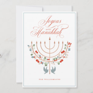 Joyous Hanukkah Festive Menorah Candle Photo Julkort