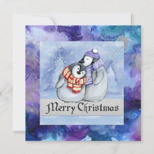 Joyous Helgdagars with a Pair of Penguins Julkort
