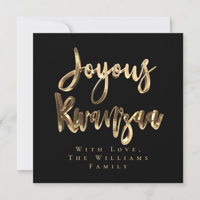 Joyous Kwanzaa Elegant Black and Guld look Script Julkort (Framsida)