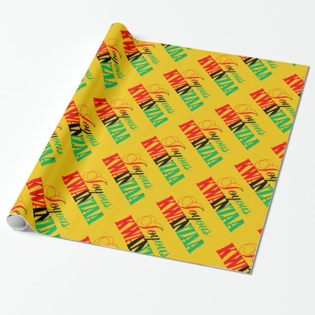 Joyous Kwanzaa Färg Typography Mönster Presentpapper (Utrullad)