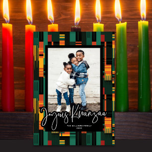 Joyous Kwanzaa Modern Script Kente Trasa Photo Julkort
