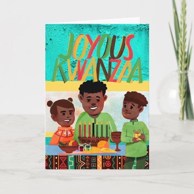 Joyous Kwanzaa Pappa och Children with Kinara Kort (Framsida)