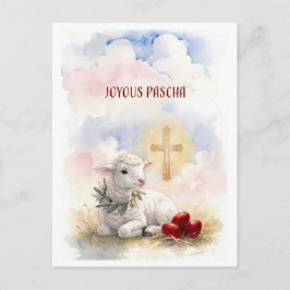 Joyous Pascha Lamb, Red Eggs and Cross Vykort