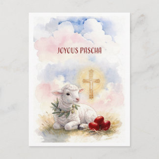 Joyous Pascha Lamb, Red Eggs and Cross Vykort