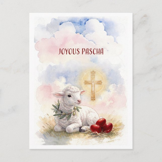 Joyous Pascha Lamb, Red Eggs and Cross Vykort (Framsida)