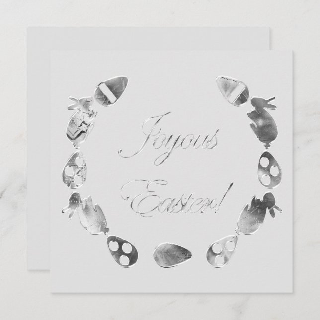 Joyous Påskhare Eggs Faux Silver Grått Påsk Julkort (Fram/baksida)