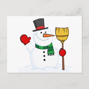 Joyous Snögubbe som håller ett rum och viker Vykort