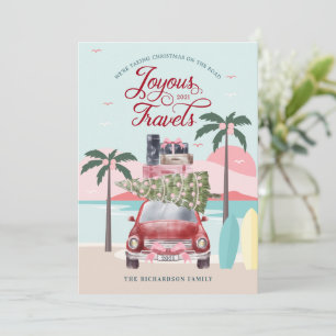 Joyous Travels Tropical Road Resa Red Retro Car Julkort