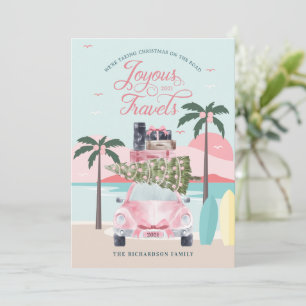 Joyous Travels Tropical Road Resa Rosa Retro Car Julkort