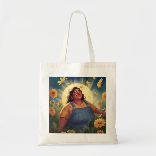 Joyous Woman Bathing in Garden Moonlight Tote Tygkasse (Framsidan)