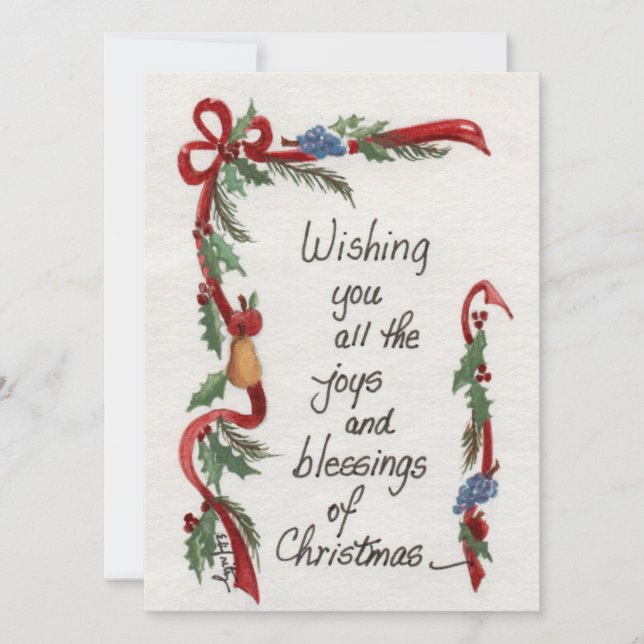 "Joys and Blessings" Grönt Garland som önskar jul Julkort (Framsida)
