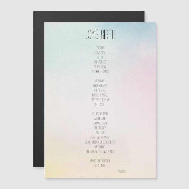 Joys födelsetelitära Dikt (Fram/baksida)