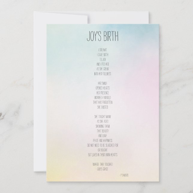 Joys födelsetyllda inspirationerande Dikt (Framsida)