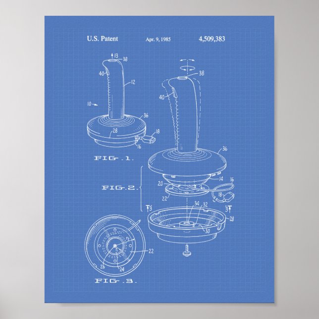 Joystick Controller 1985 Patent Art Blueprint Poster (Framsidan)