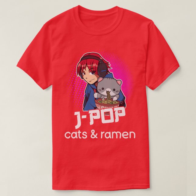 JPop Cat Lover Ramen Älskare Anime Japansk Pop Mus T Shirt (Design framsida)