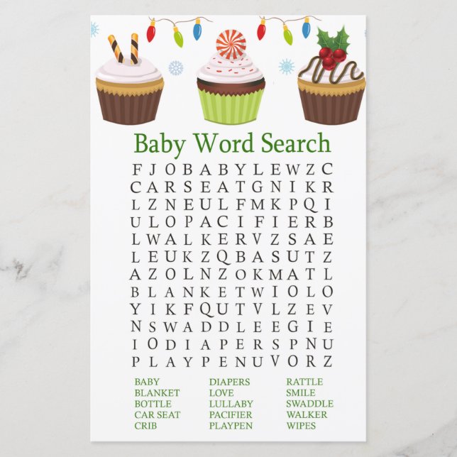 Jristmas muffins Baby Shower Ord Search Game (Framsida)