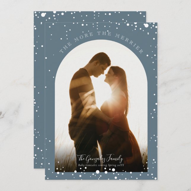 Ju mer Graviden Merrier Modern Snowy Photo  Julkort (Fram/baksida)